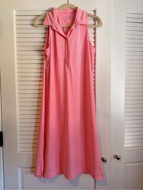 Vineyard Vines Sankaty Sleeveless Midi Pink & White Striped Polo Dress